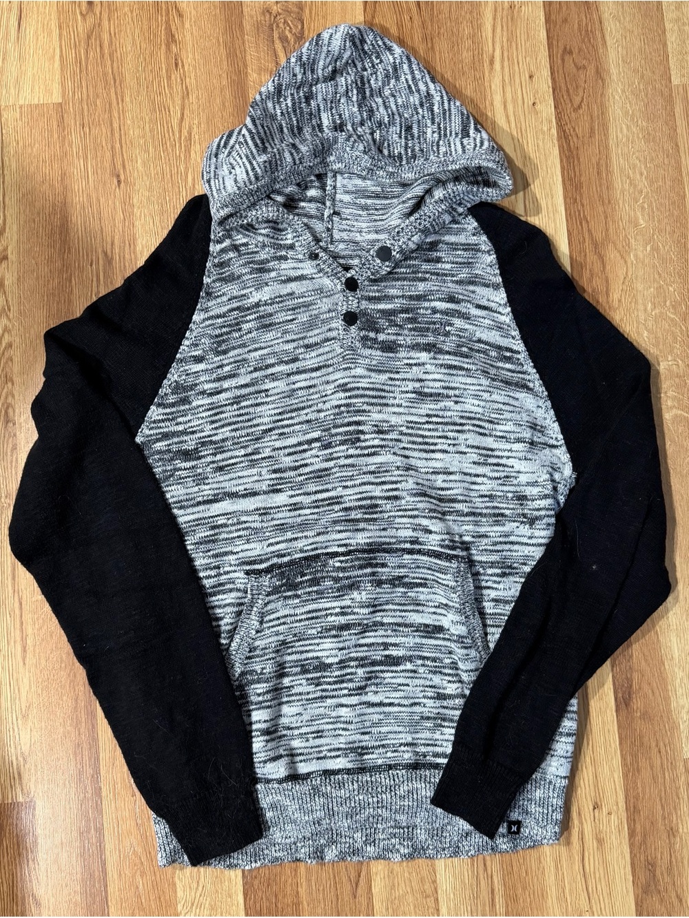 Hurley Black & Gray Hooded Henley Pullover